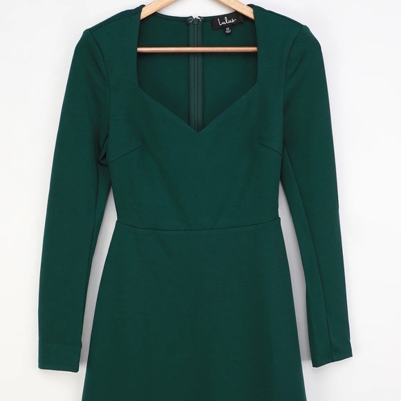 MOVING-SALE Desires of the Heart Emerald Green Long Sleeve Skater Dress - Picture 4 of 9